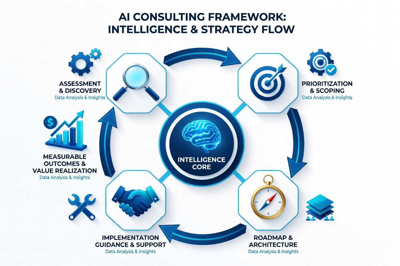 AI consulting framework: assess, prioritize, design, prepare, govern, implement