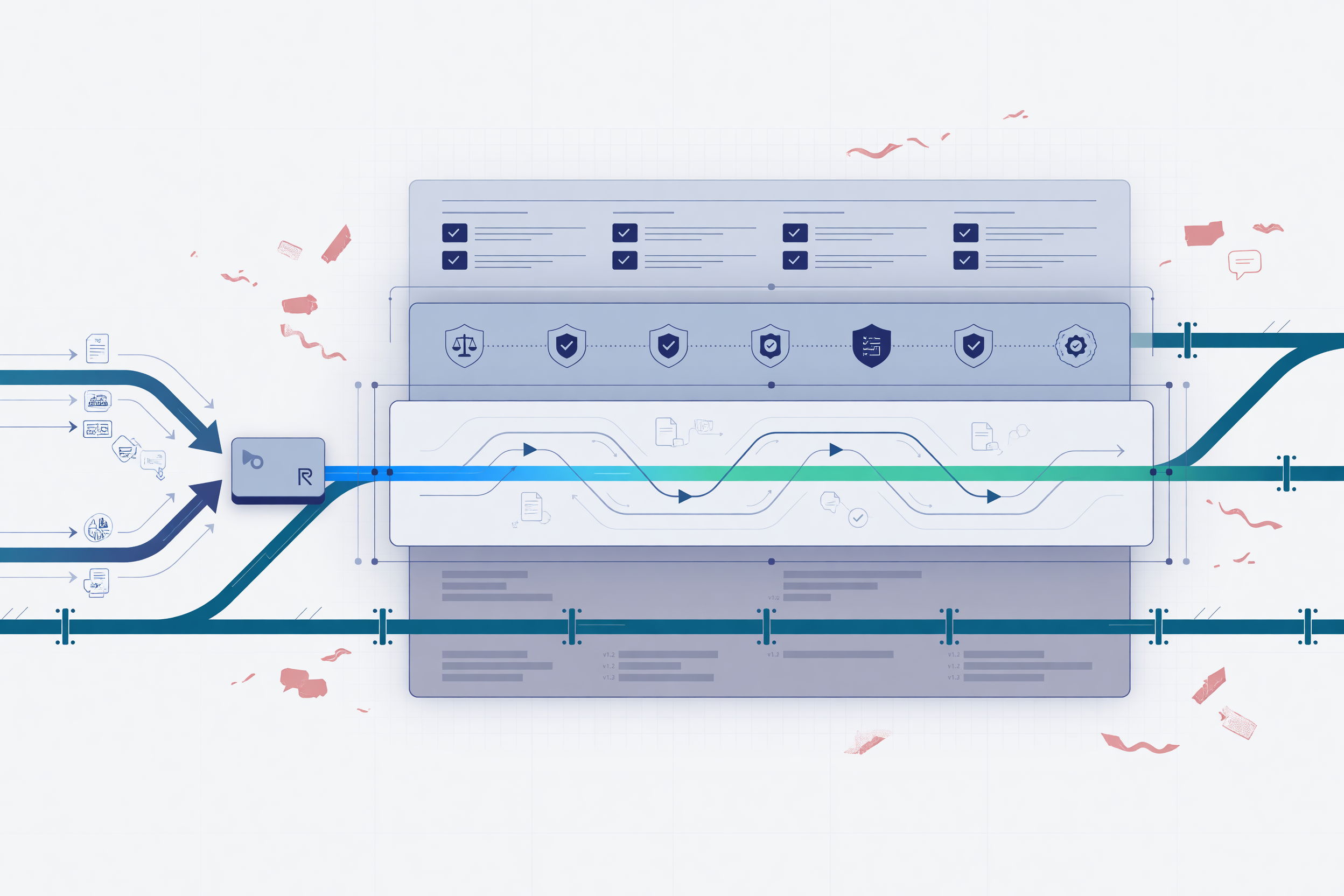 Custom DriftHold hero illustration showing layered AI alignment control inside LodeSight
