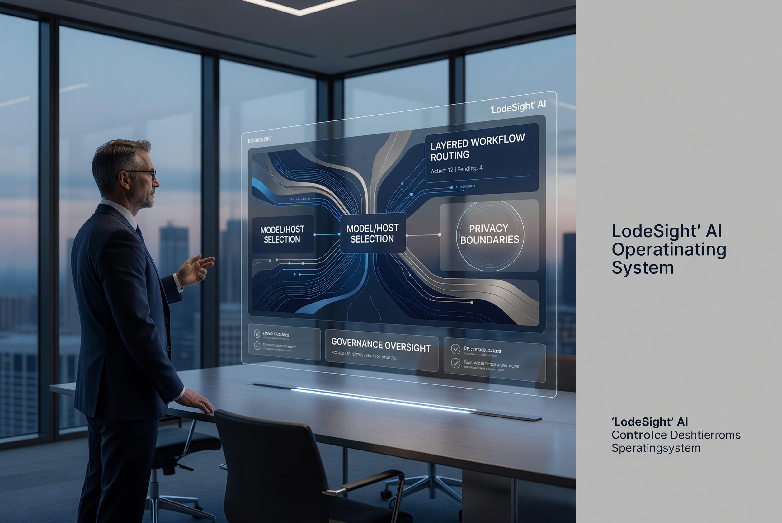 LodeSight AI Operating Layer providing routing, privacy, and governance control