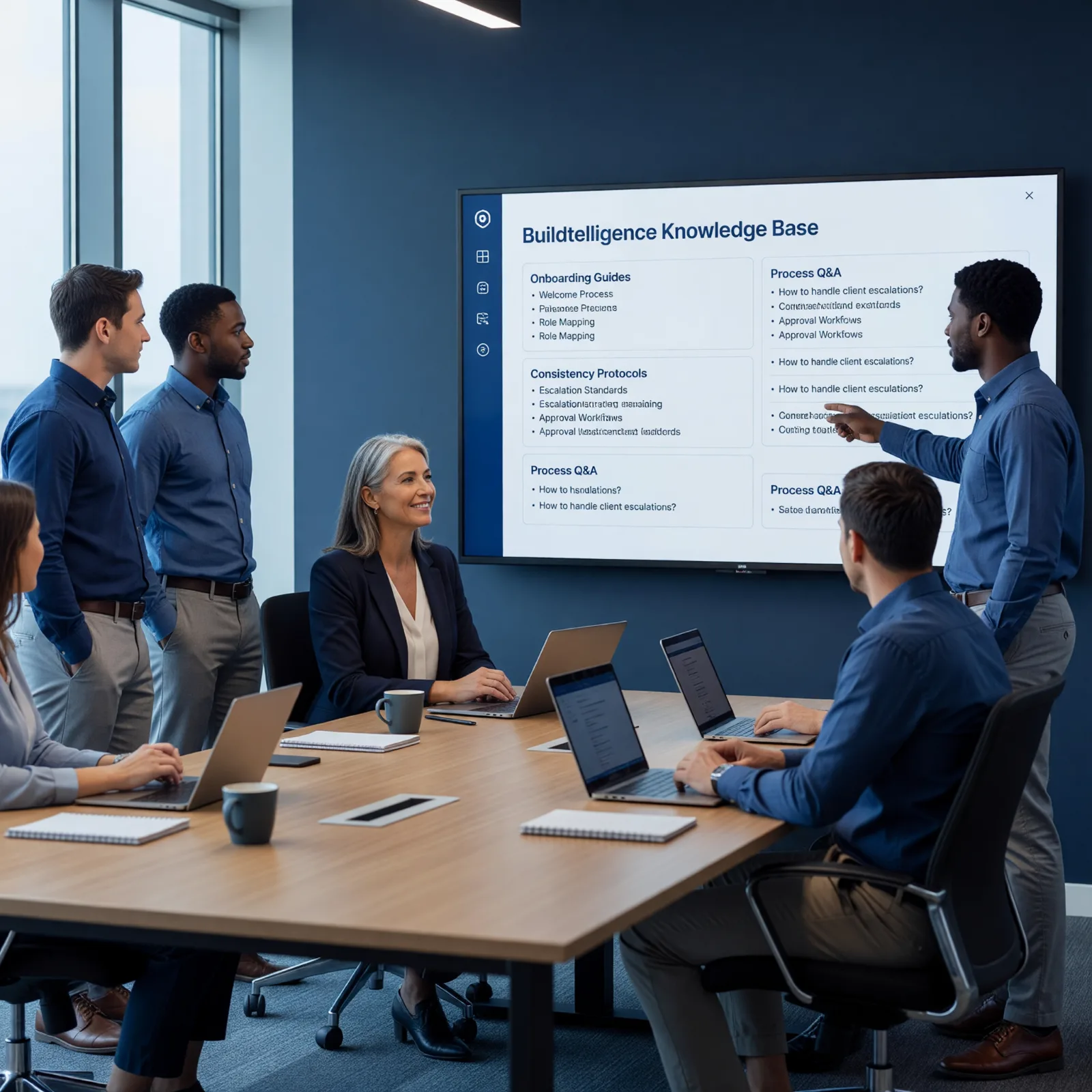Employee querying a private knowledge assistant for approved guidance